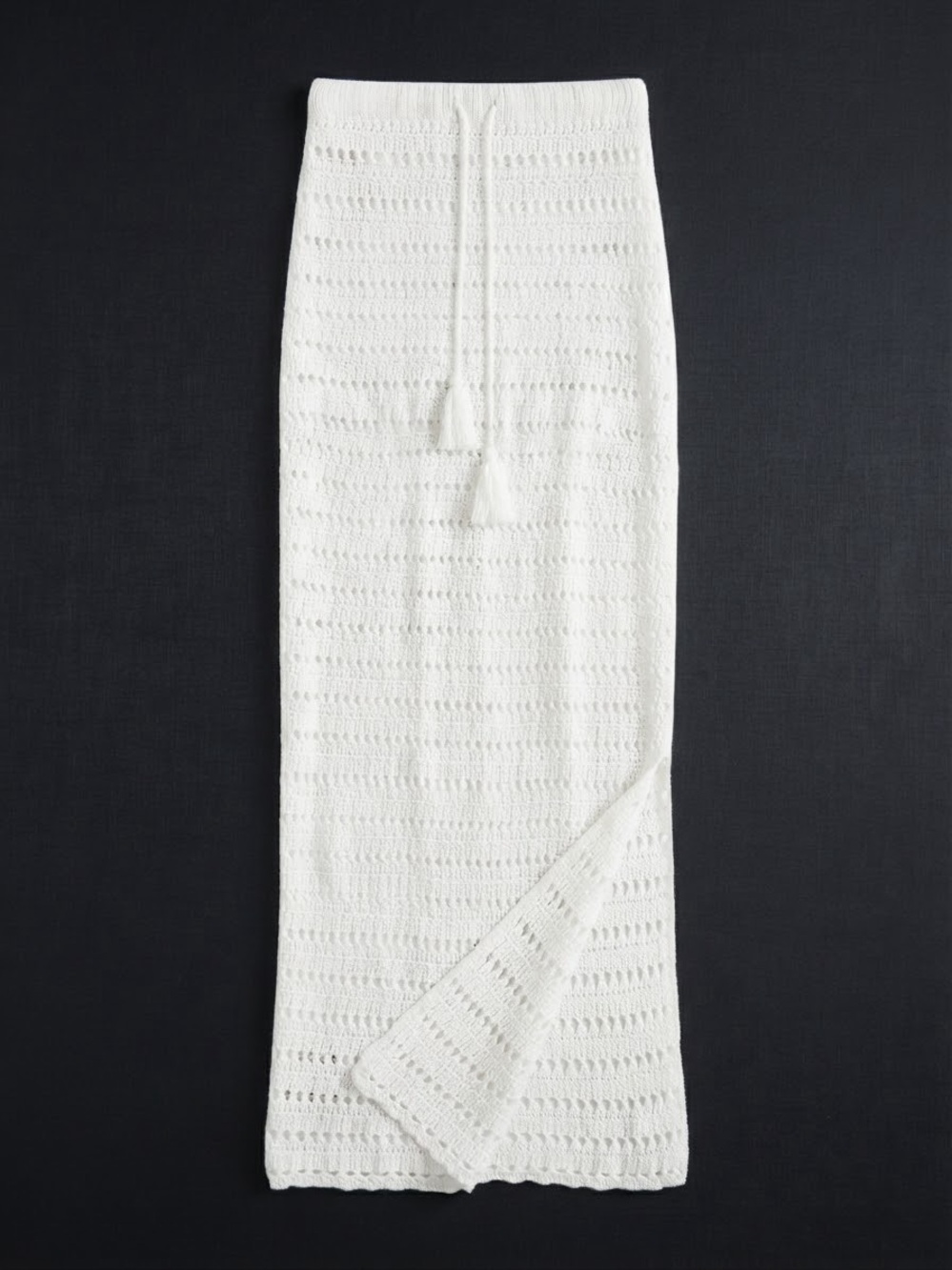 L*Space White Crochet Knit Beach Cover-Up Maxi Skirt Tassels Slit Size XS